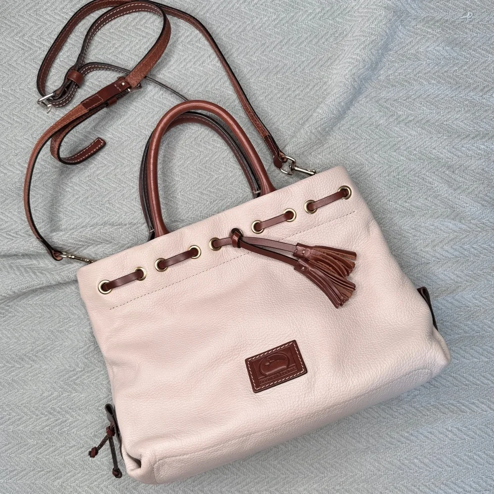 Dooney & Burke Wakefield Tassel Tote leather in bone, gold tone hardware - Picture 12 of 16